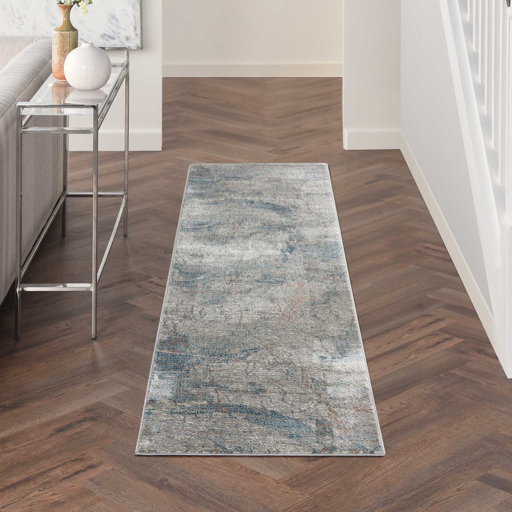 Rustic Textures RUS15 Abstract Runner Rugs in Grey Blue